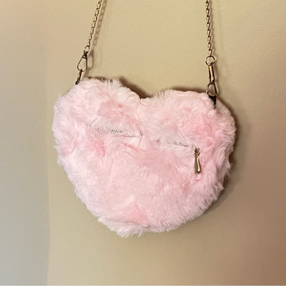 Faux Fur Light Pink Heart Crossbody